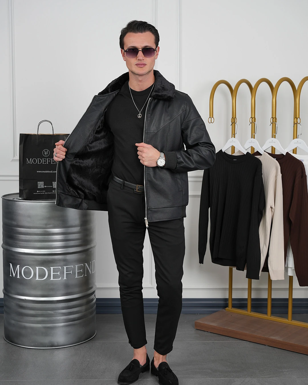 Slim Fit Yaka Kürklü Uzun Ribana İthal Deri Mont