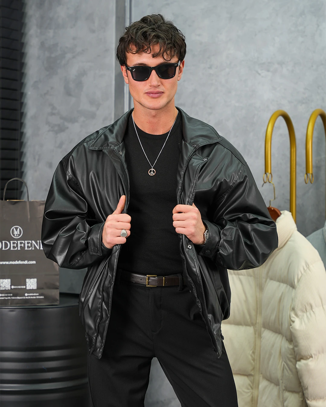 Yüksek Kalite Bomber Oversize Deri Mont