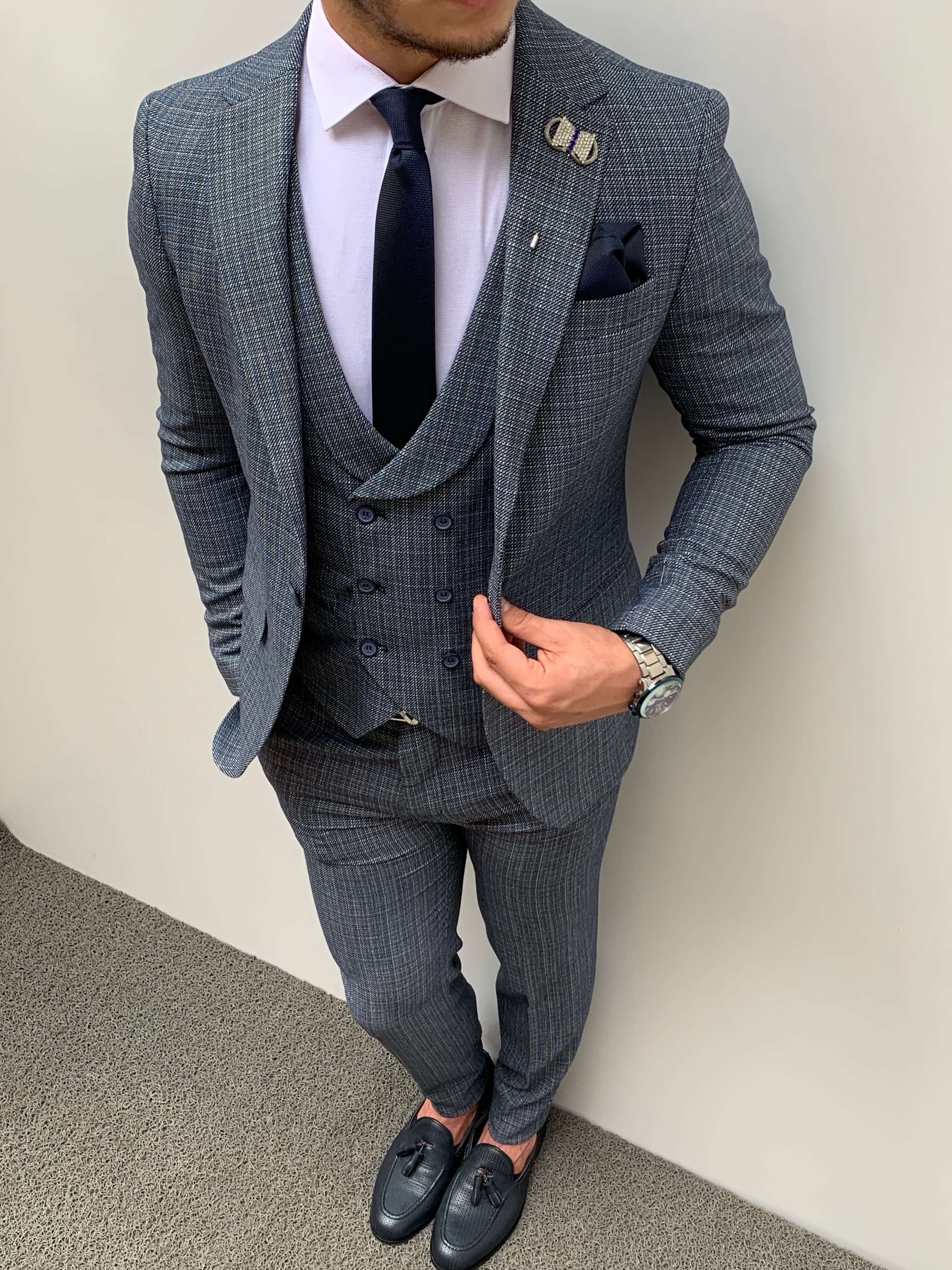 Slim Fit İtalyan Kesim Piti Kare Takım Elbise