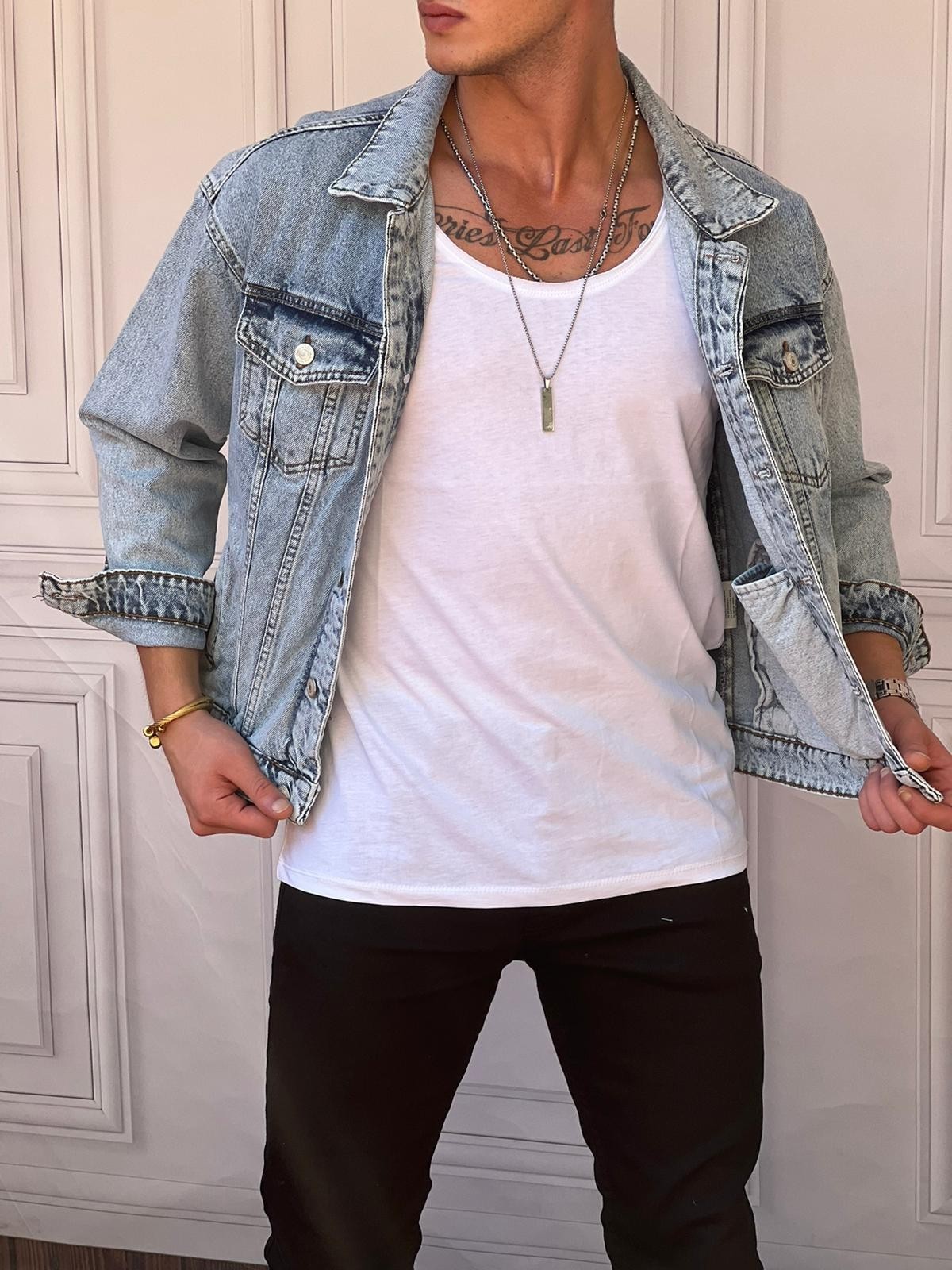 Lazer Kesim Oversize Kısa Model Kot Ceket