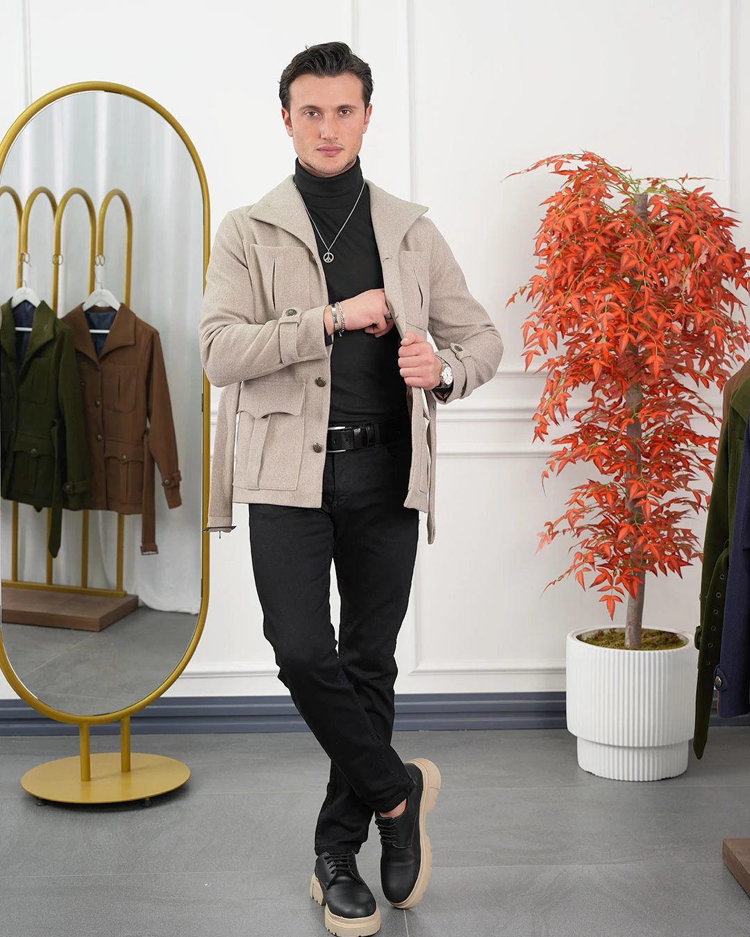 Kayık Yaka Kuzu Kaşmir Kaban