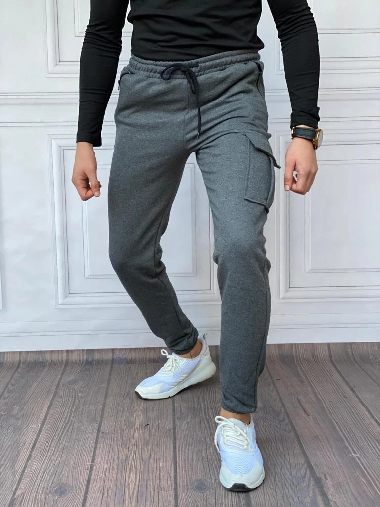 Slim Fit İtalyan Kesim Pamuk Kargo Cep Eşofman - Antrasit