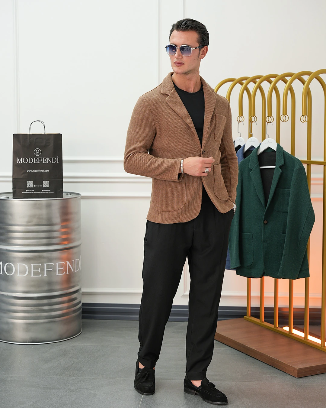 Petek Örme Torba Cep Ceket - Kahverengi