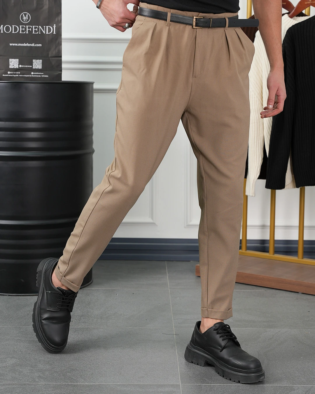 Kemer Detaylı İtalyan Kesim Pileli Pantolon