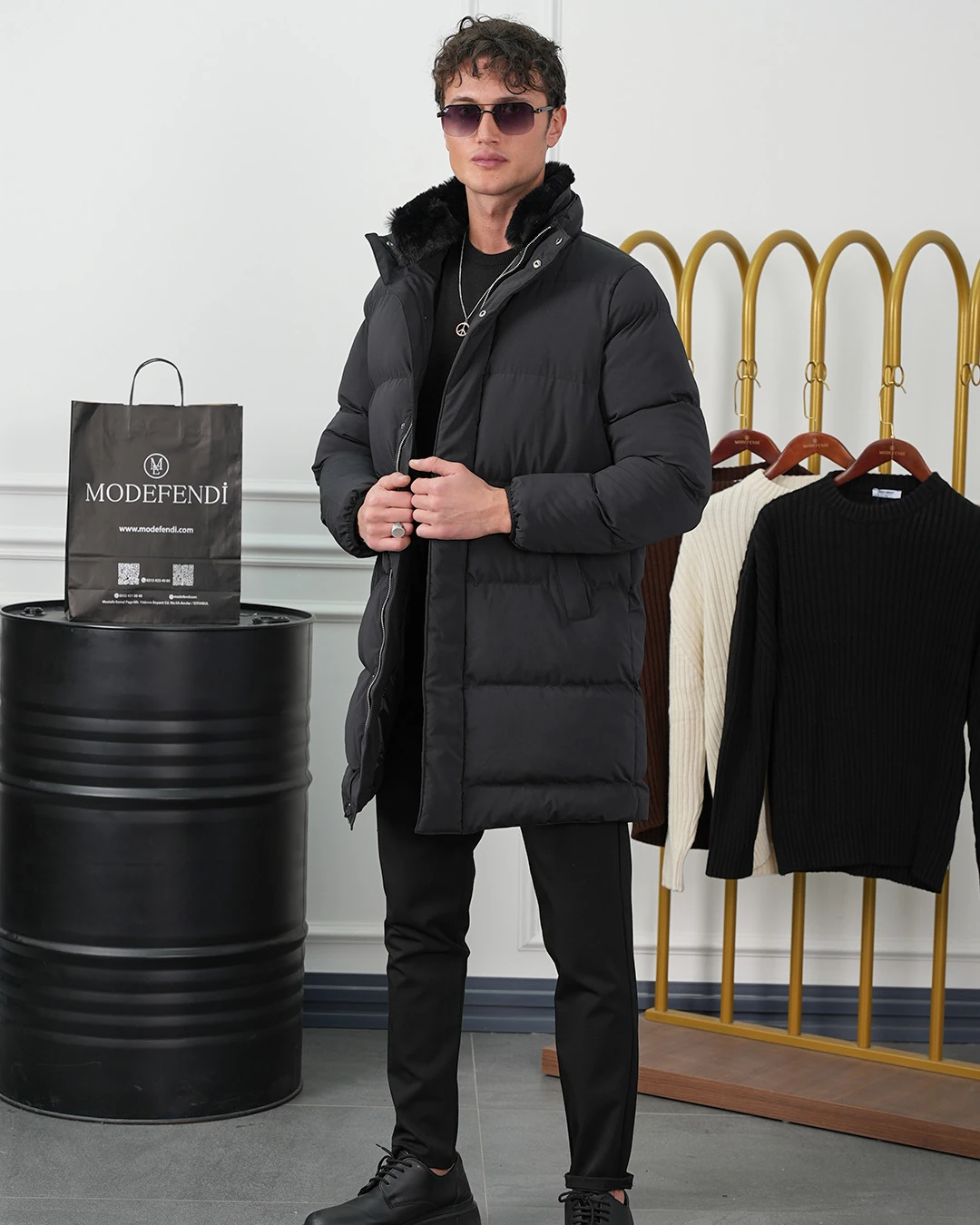 Yaka Kürkü Çıkmalı Uzun Şişme Mont