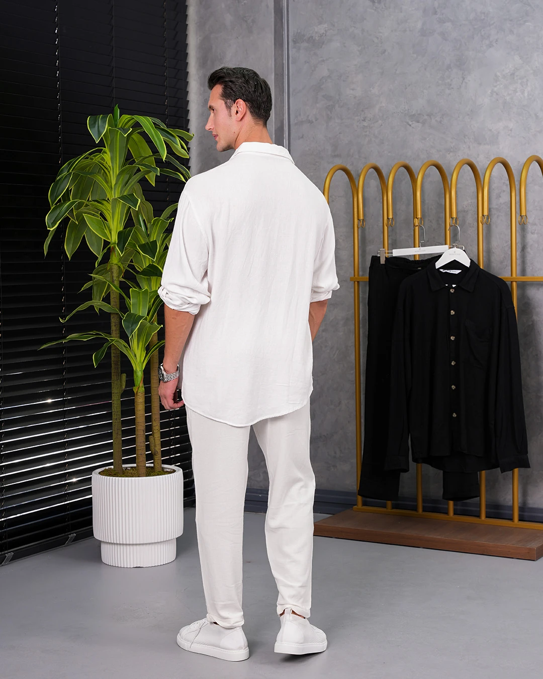 %100 Ham Keten Tam Oversize Kesim Alt -Üst Takım