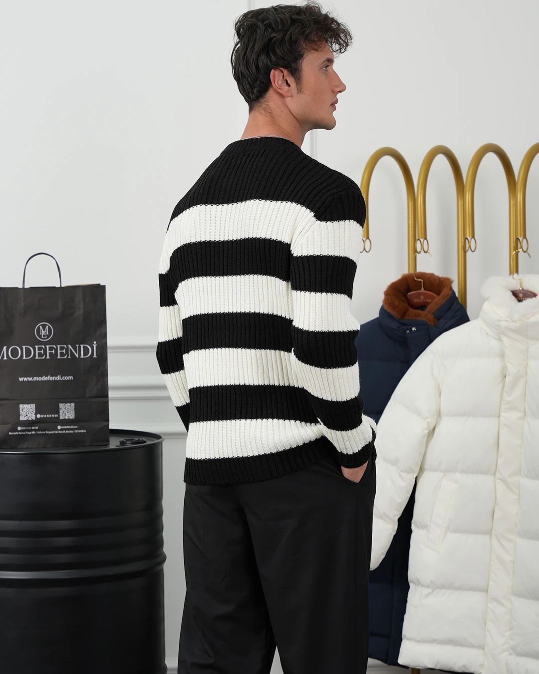 Bisiklet Yaka Desenli Oversize Kazak