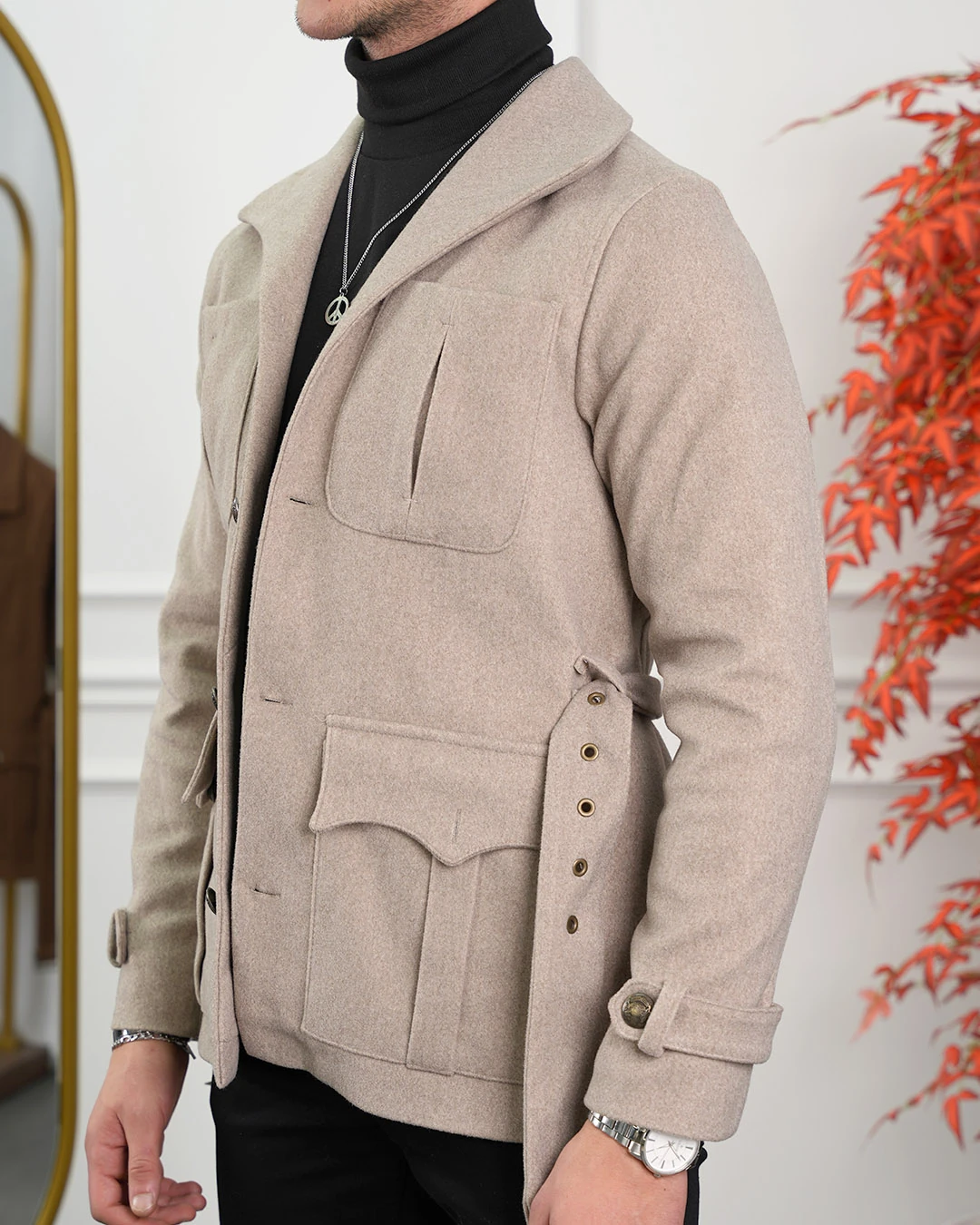 Kayık Yaka Kuzu Kaşmir Kaban