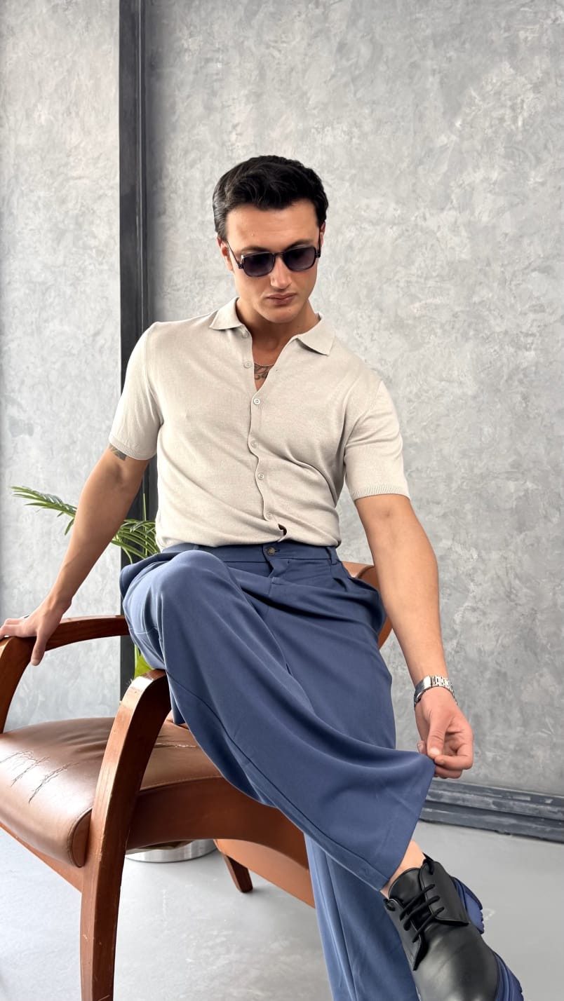 Slim Fit Polo Yaka Triko Pamuk Kısa Kollu Gömlek - Beyaz