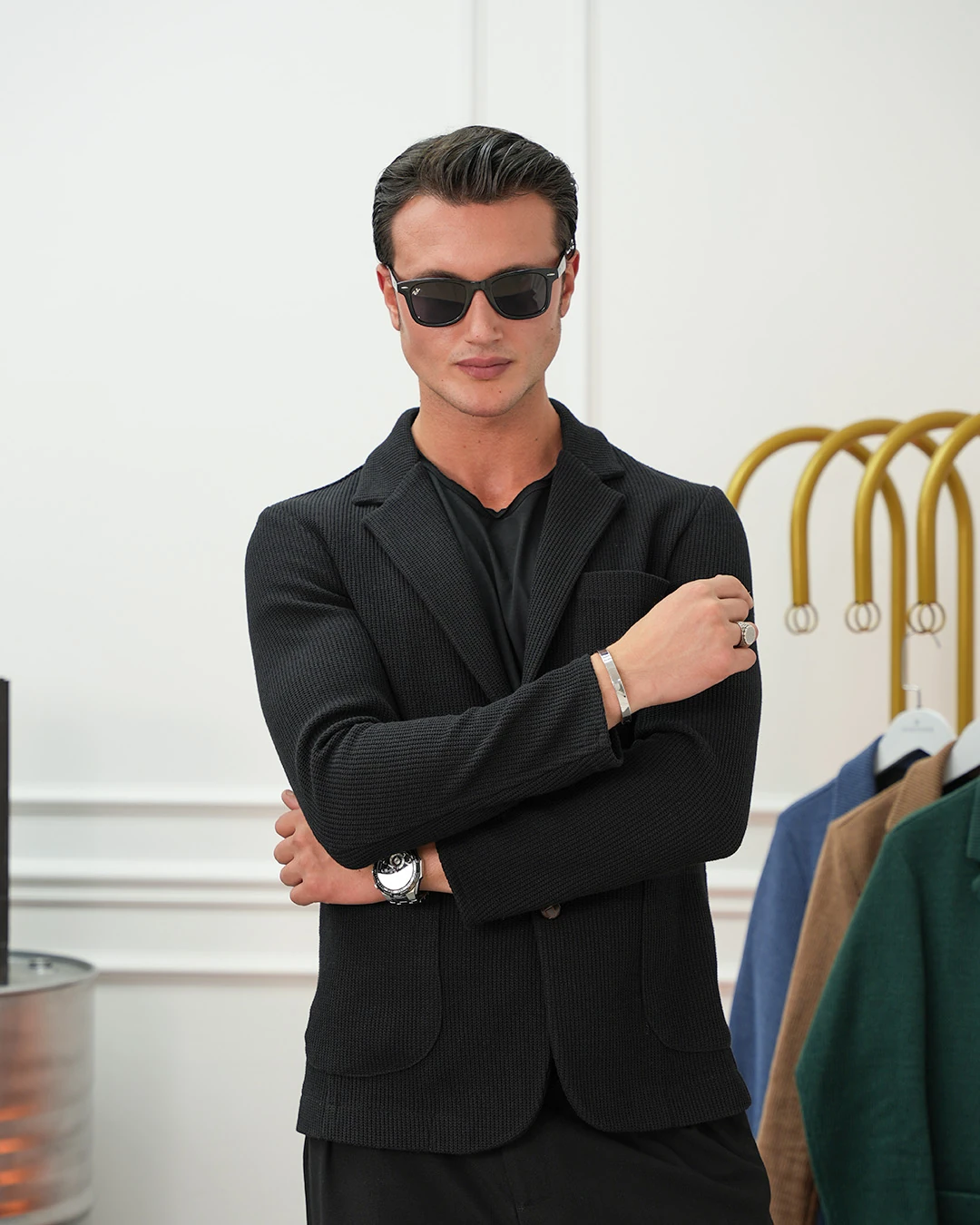 Petek Örme Torba Cep Ceket - Siyah