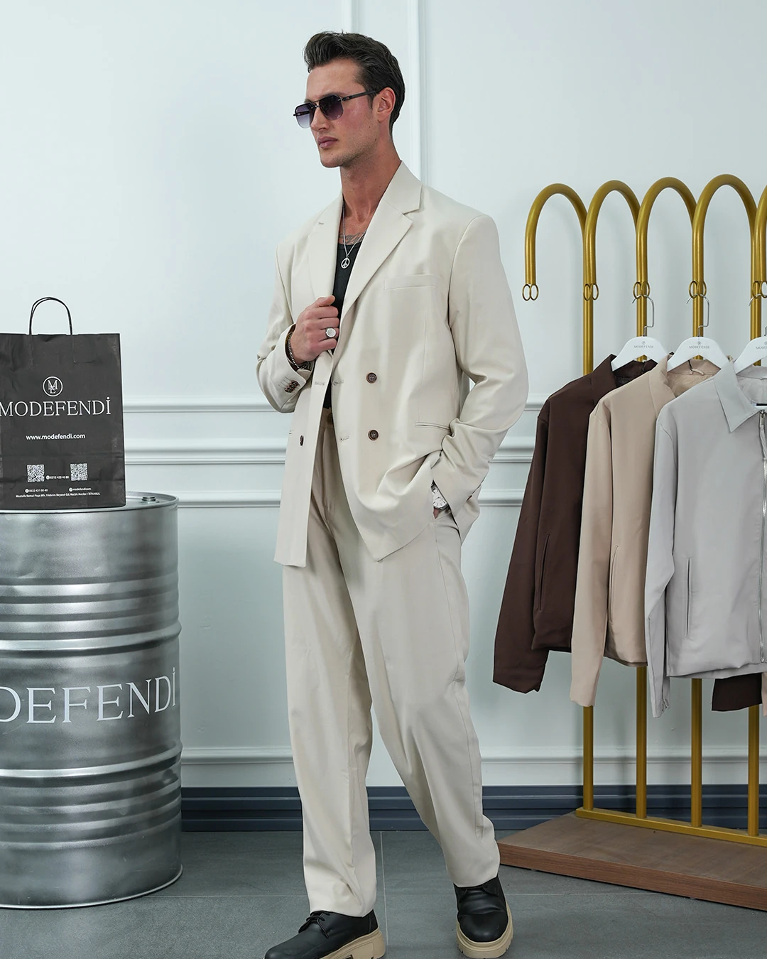 4 Düğme Detaylı Oversize Kesim Baggy Kruvaze Takım Elbise