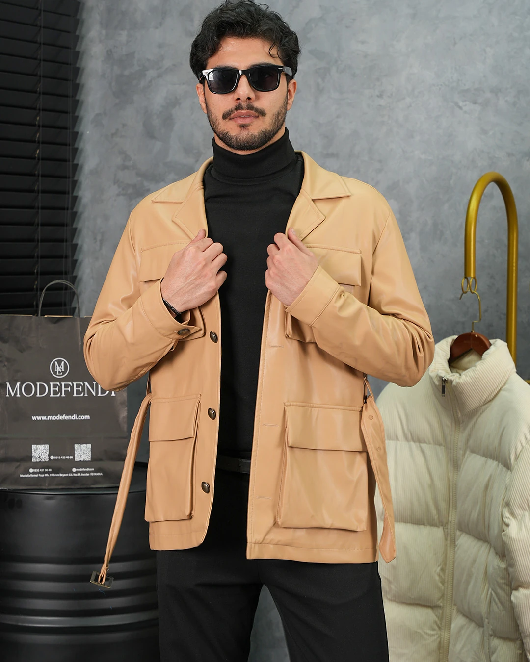 Torba Cep Kemer Detaylı Deri Mont