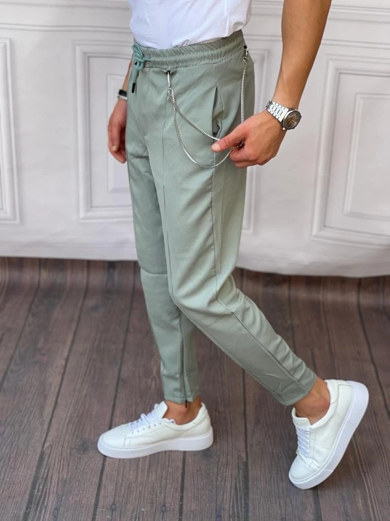 Zincir ve Paça Fermuar Detaylı Pamuklu Jogger Pantolon - Haki