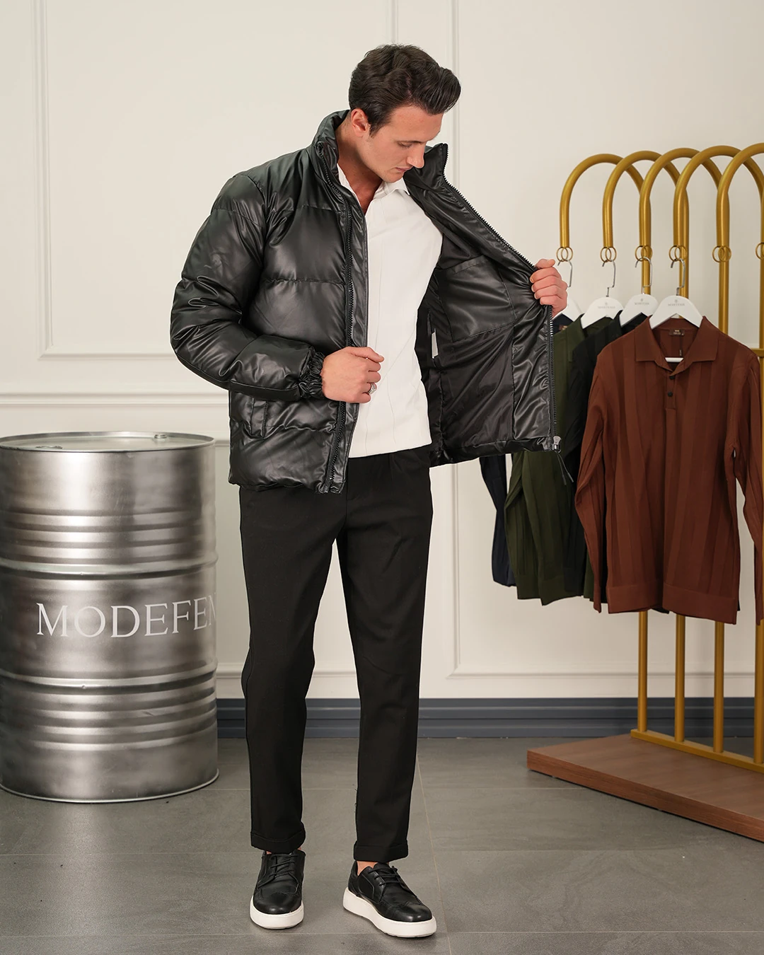 Şişme Deri Mont - Siyah