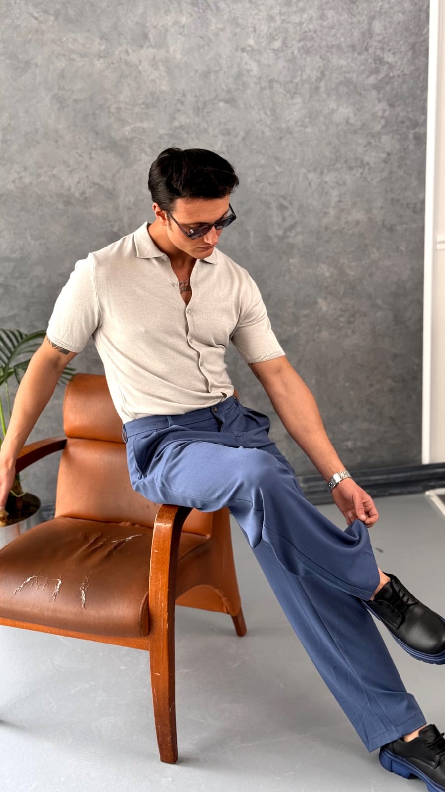 Slim Fit Polo Yaka Triko Pamuk Kısa Kollu Gömlek - Beyaz