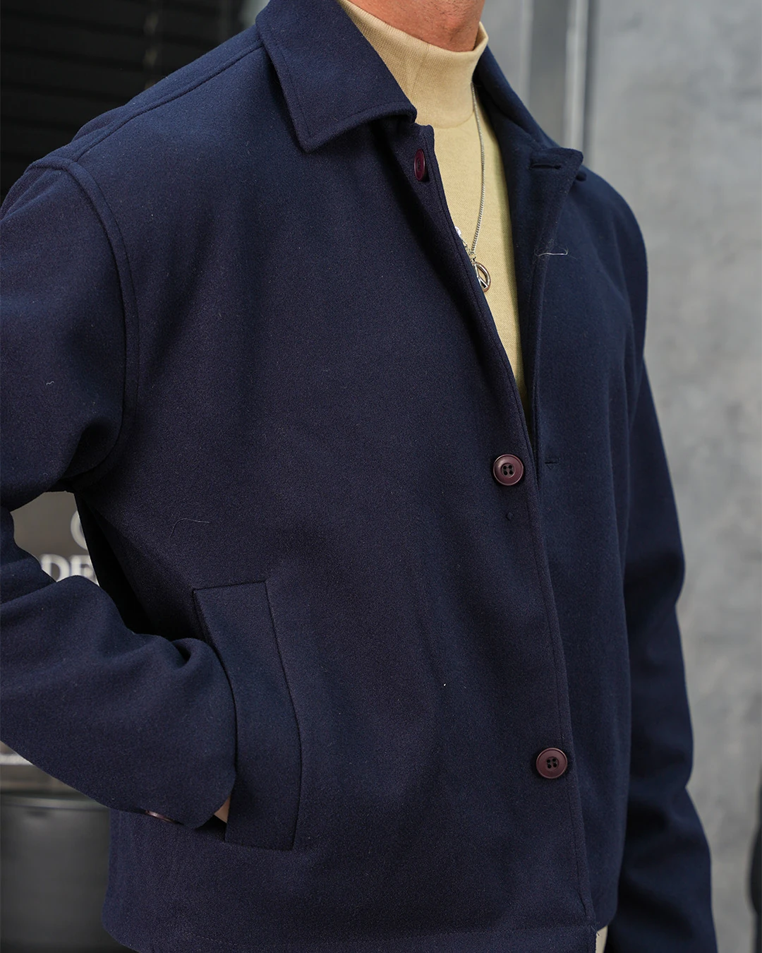 Orta Slim Fit Düğme Detaylı Kaşmir Kaban