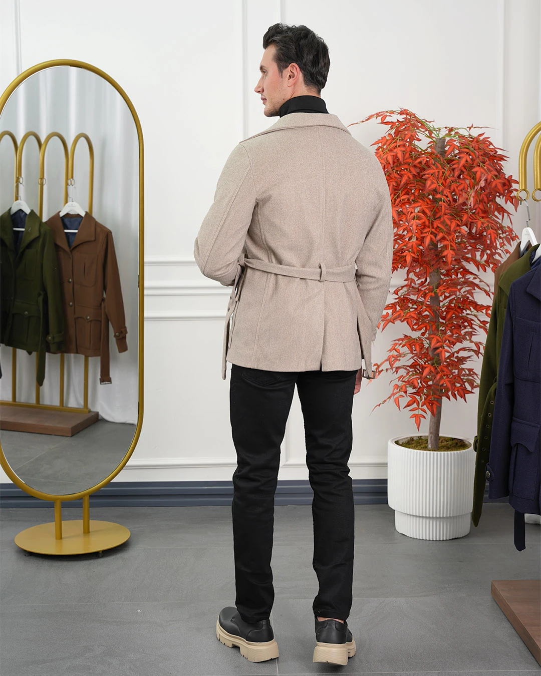 Kayık Yaka Kuzu Kaşmir Kaban