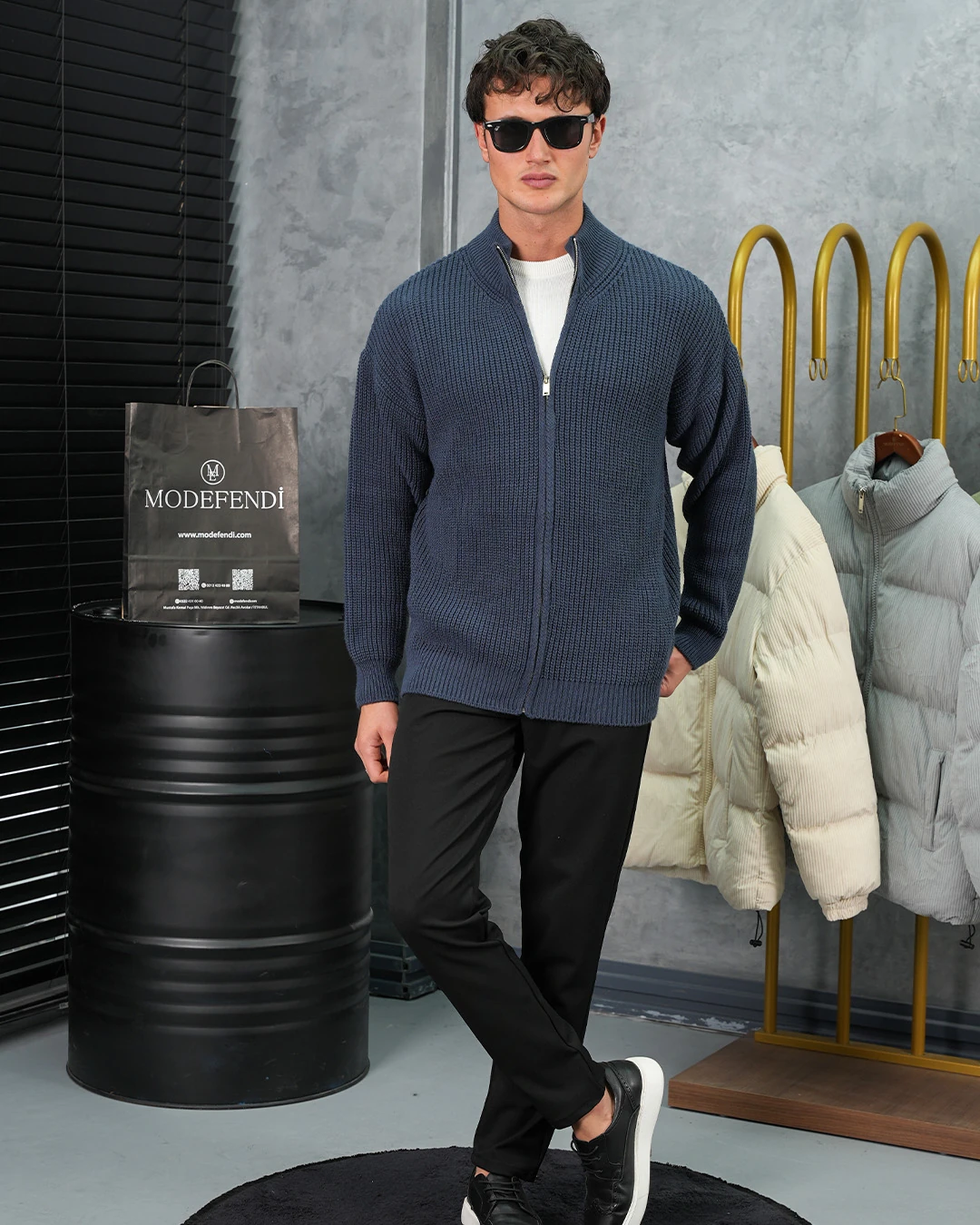 Yüksek Kalite Örgü Desen Fermuarlı Triko Hırka