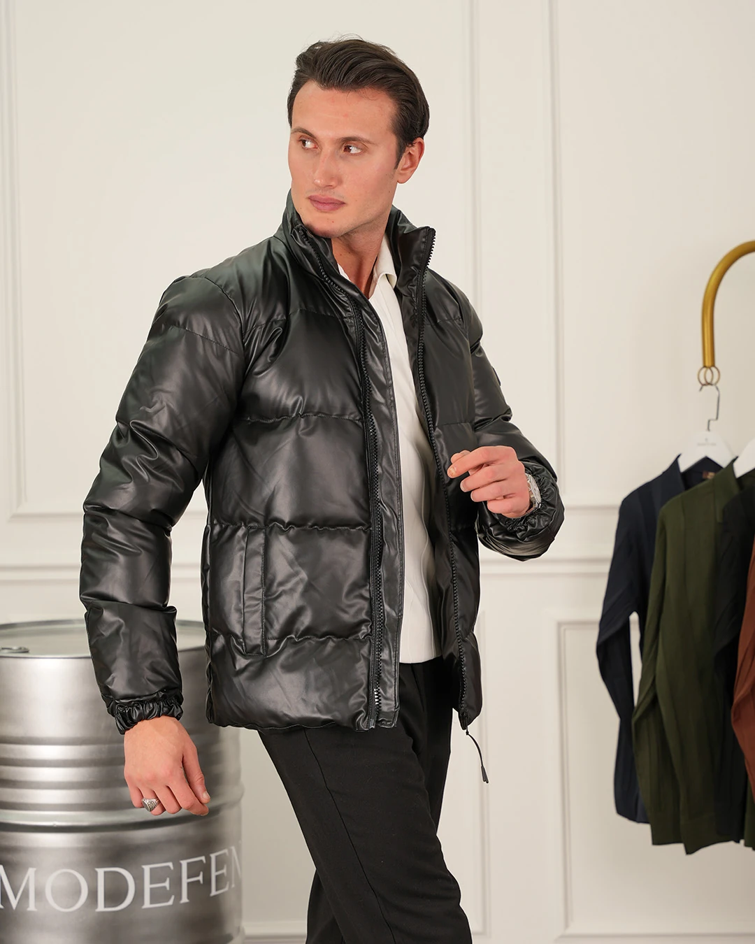 Şişme Deri Mont - Siyah