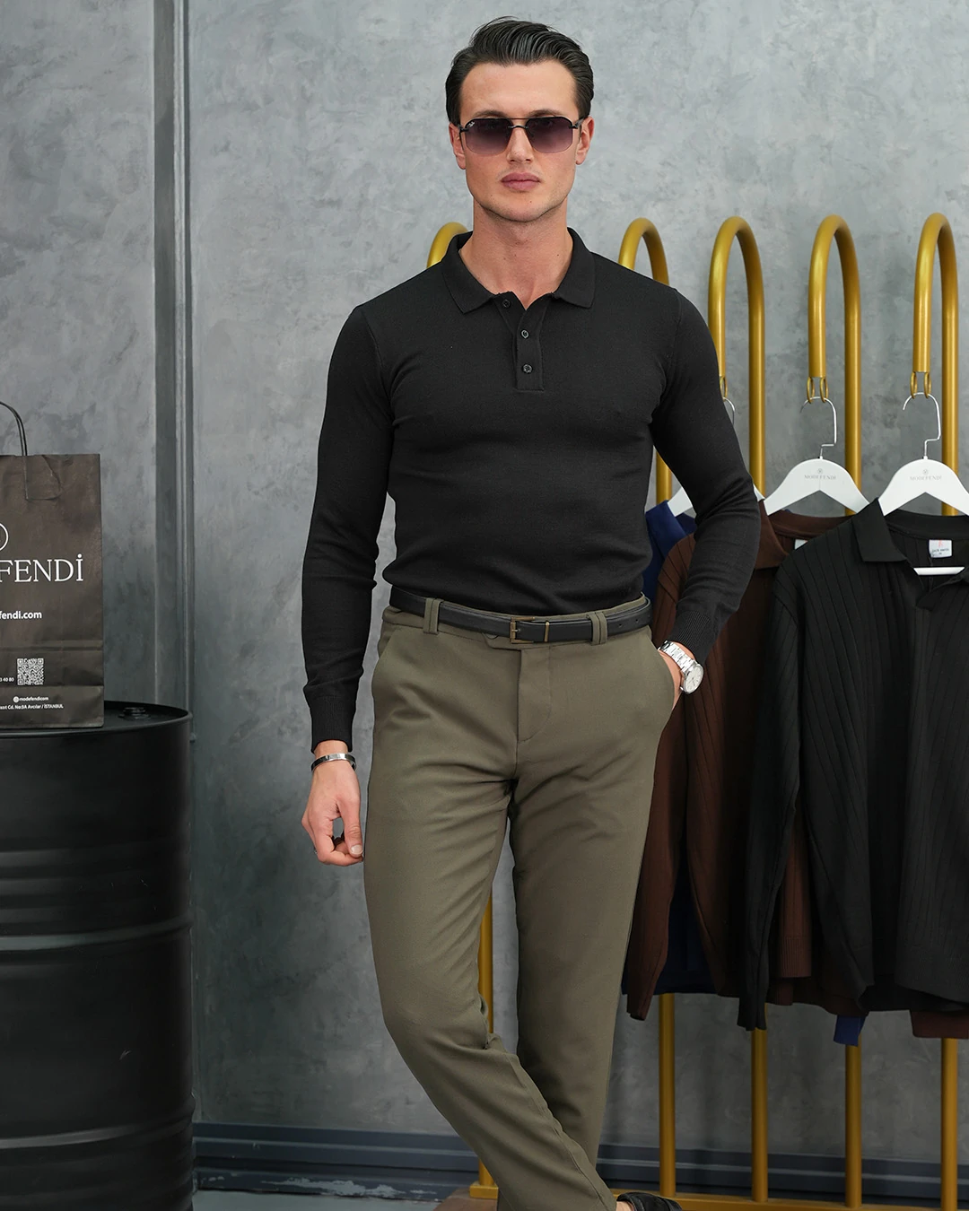 Pamuk Likra Slim Fit Polo Yaka Triko Kazak