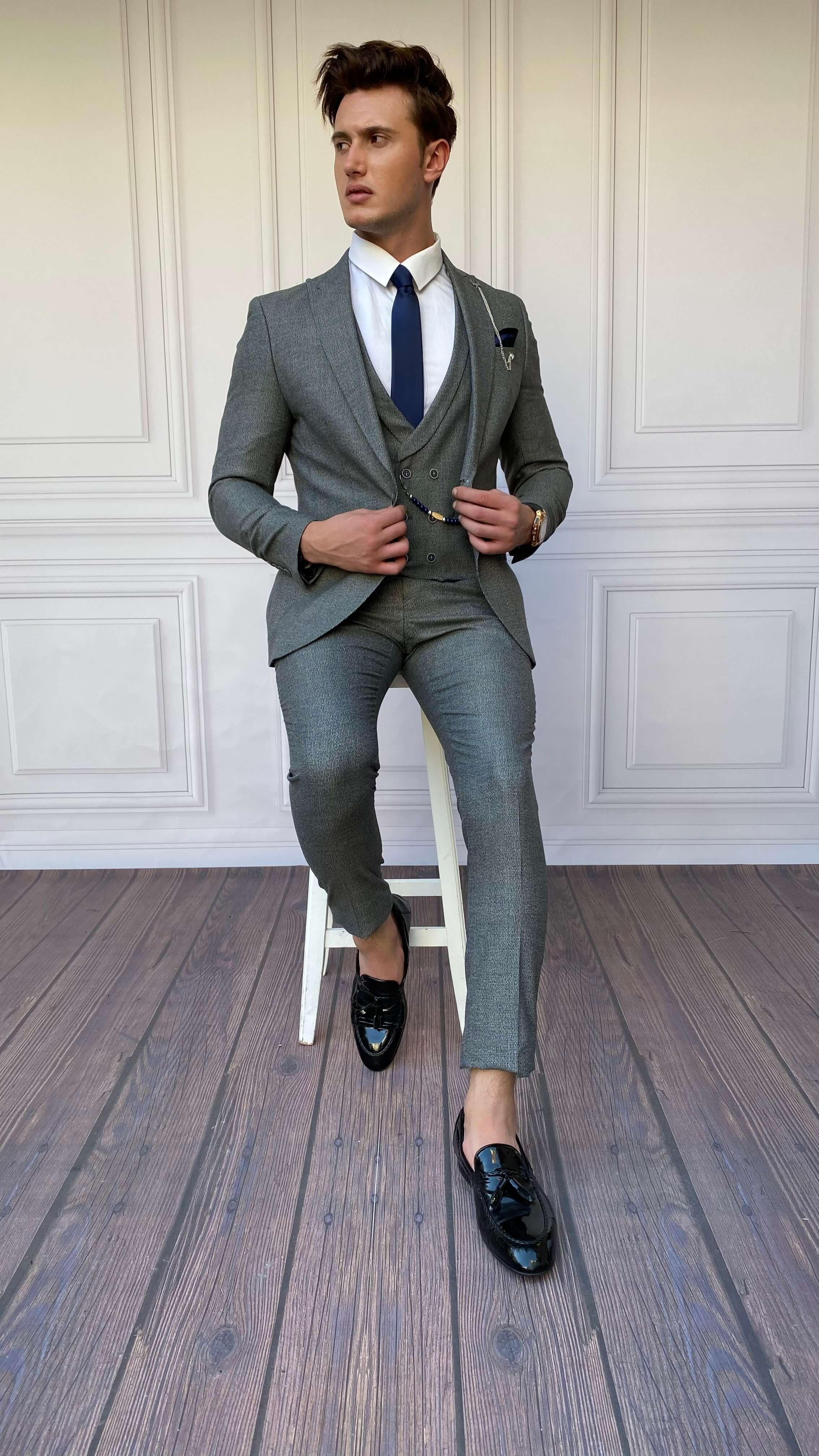 Slim Fit İtalyan Kesim Pamuk  Örme  Takım Elbise 