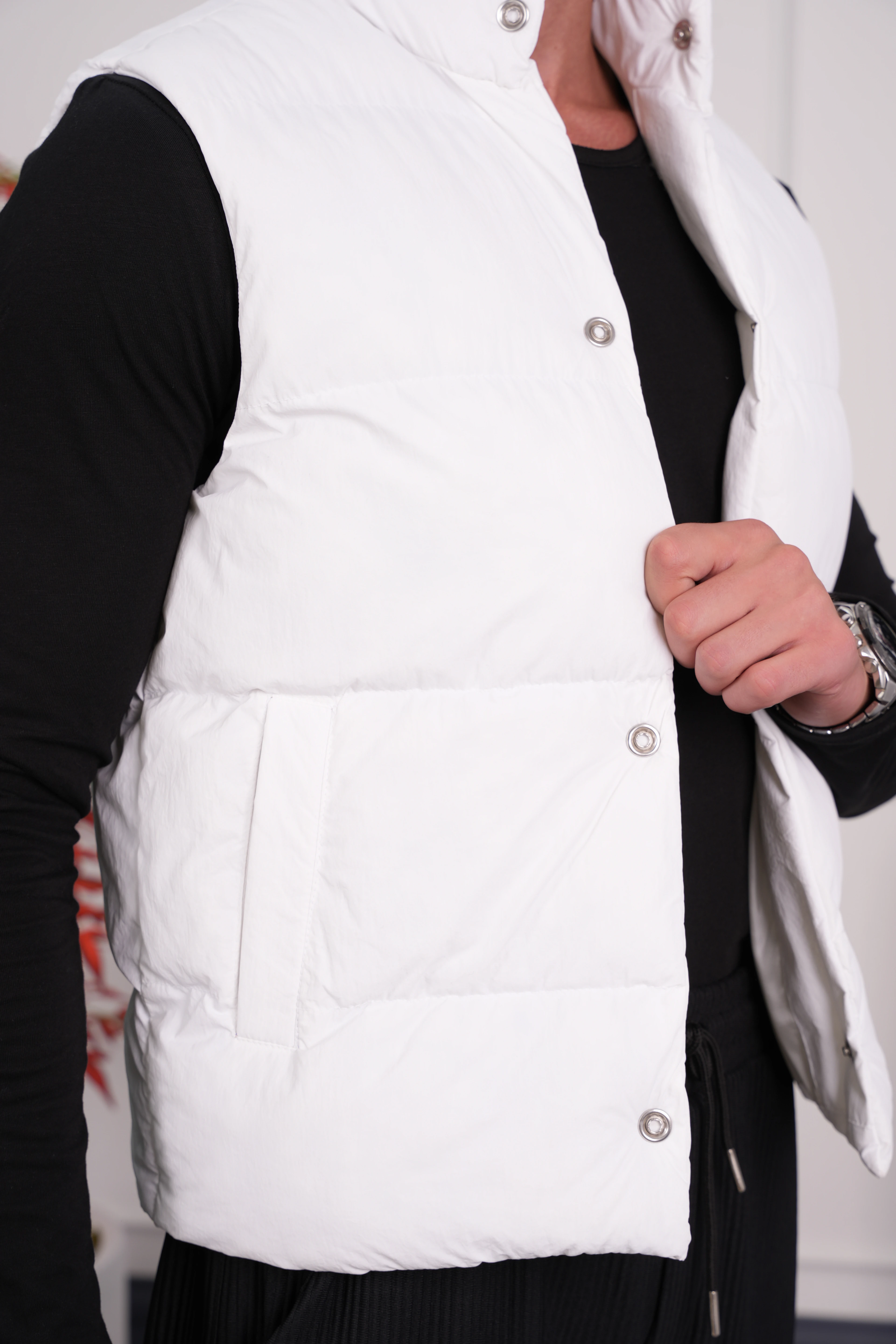 Boncuk Elyaf Şişme Yelek - Beyaz