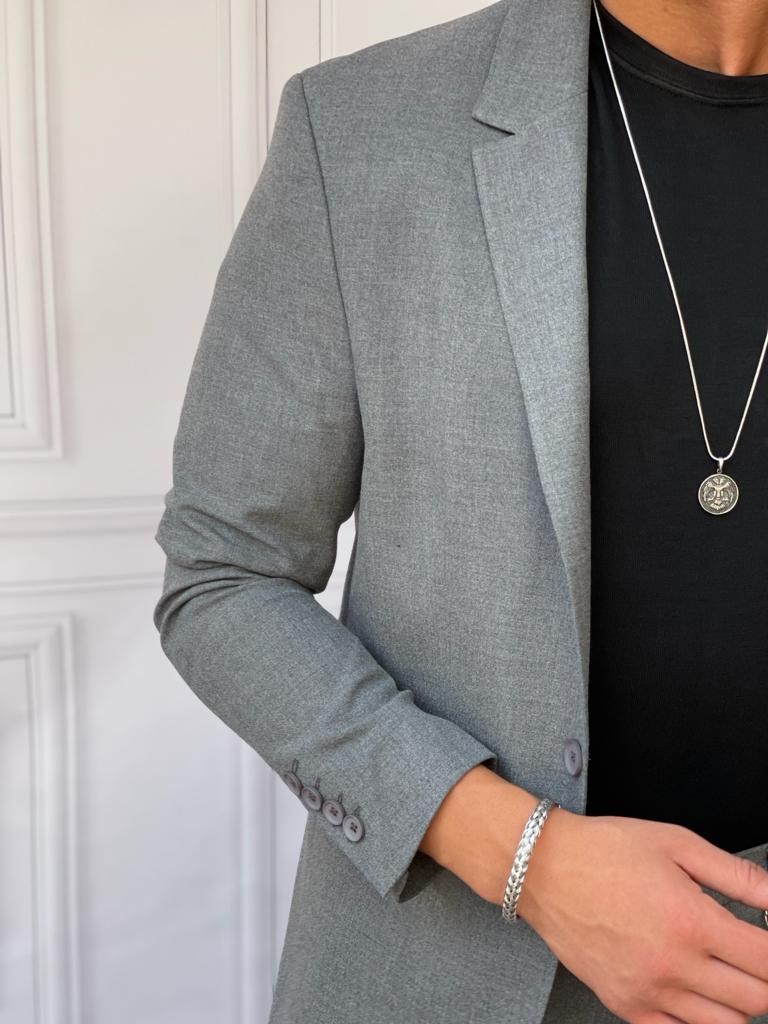 Slimfit Kalıp Pamuk Likra Ceket Pantolon Takım Elbise - Füme