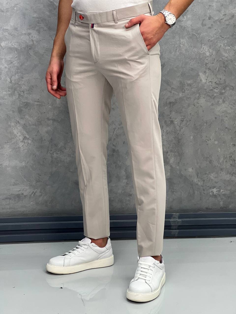 İtalyan Kesim Pamuk Likra Kumaş Pantolon - Krem