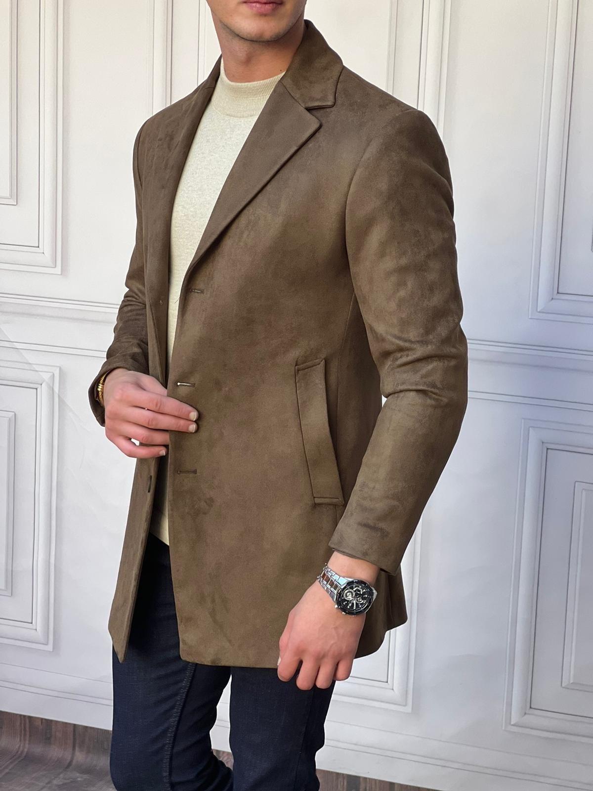 A Kalite Yumuşak Dokulu Slimfit Kalıp Nubuk Kaban