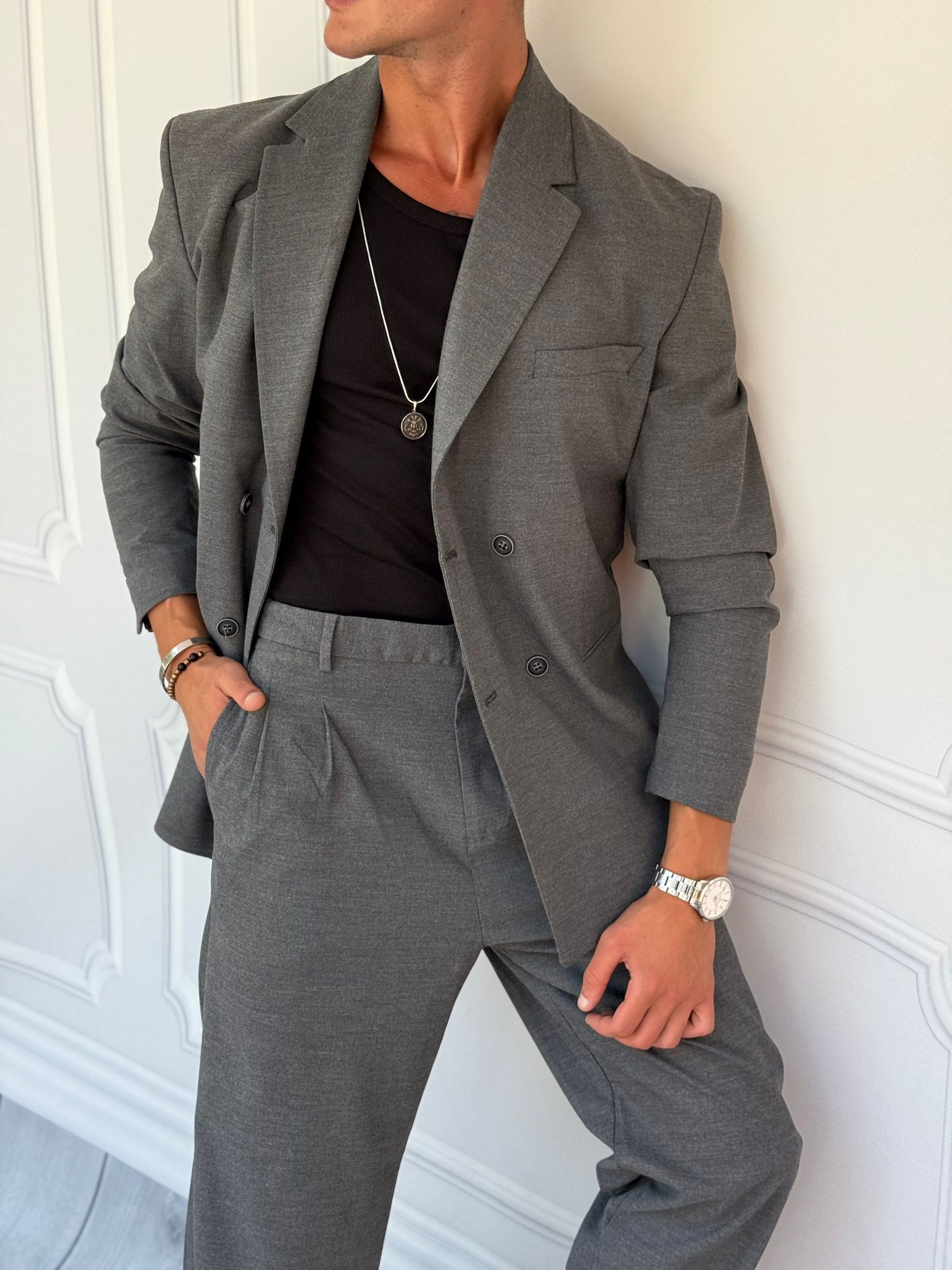 4 Düğme Detaylı Oversize Kesim Baggy Kruvaze Takım Elbise