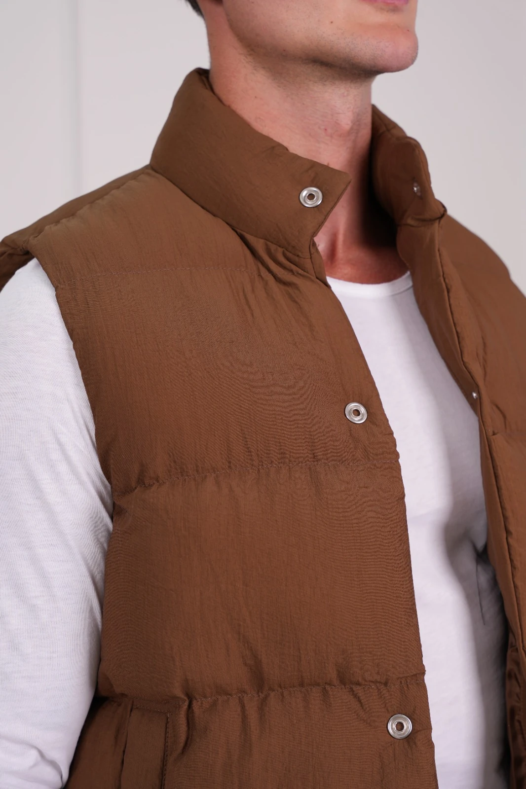 Boncuk Elyaf Şişme Yelek - Kahverengi