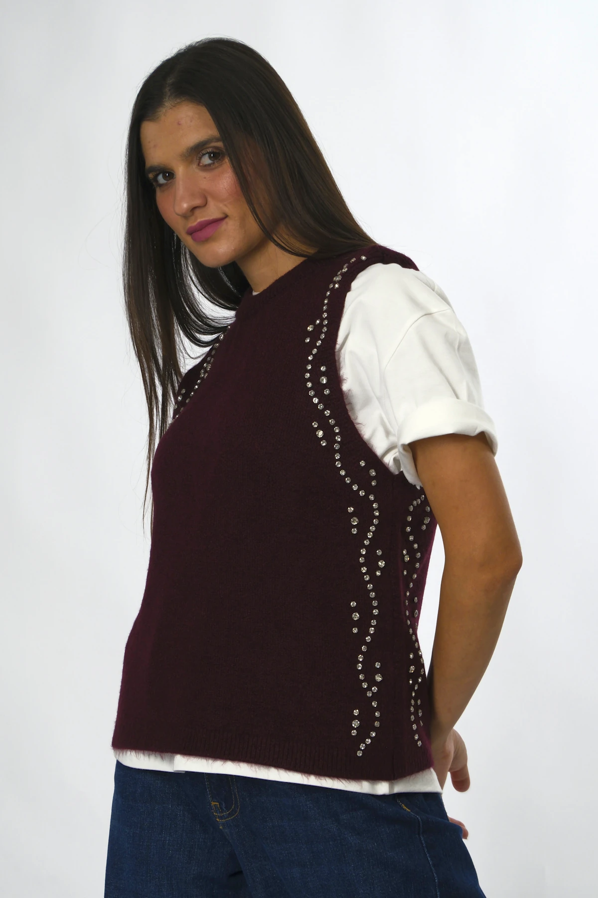 Abbra Kadın Yanları Taşlı Süveter