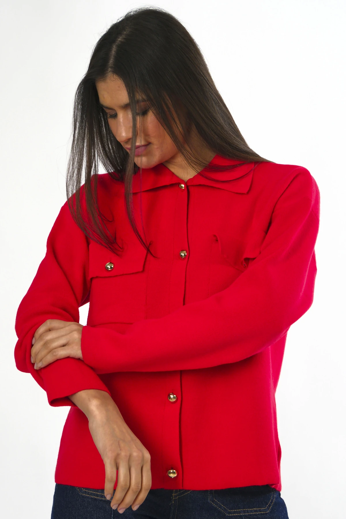 Abbra Kadın Cepli Düğmeli Triko Hırka