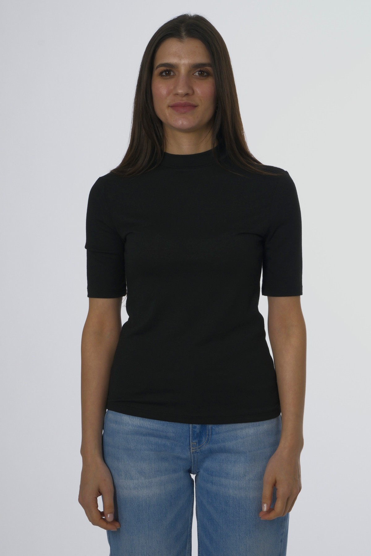Abbra Kadın Yüksek Yakalı Tshirt - SİYAH