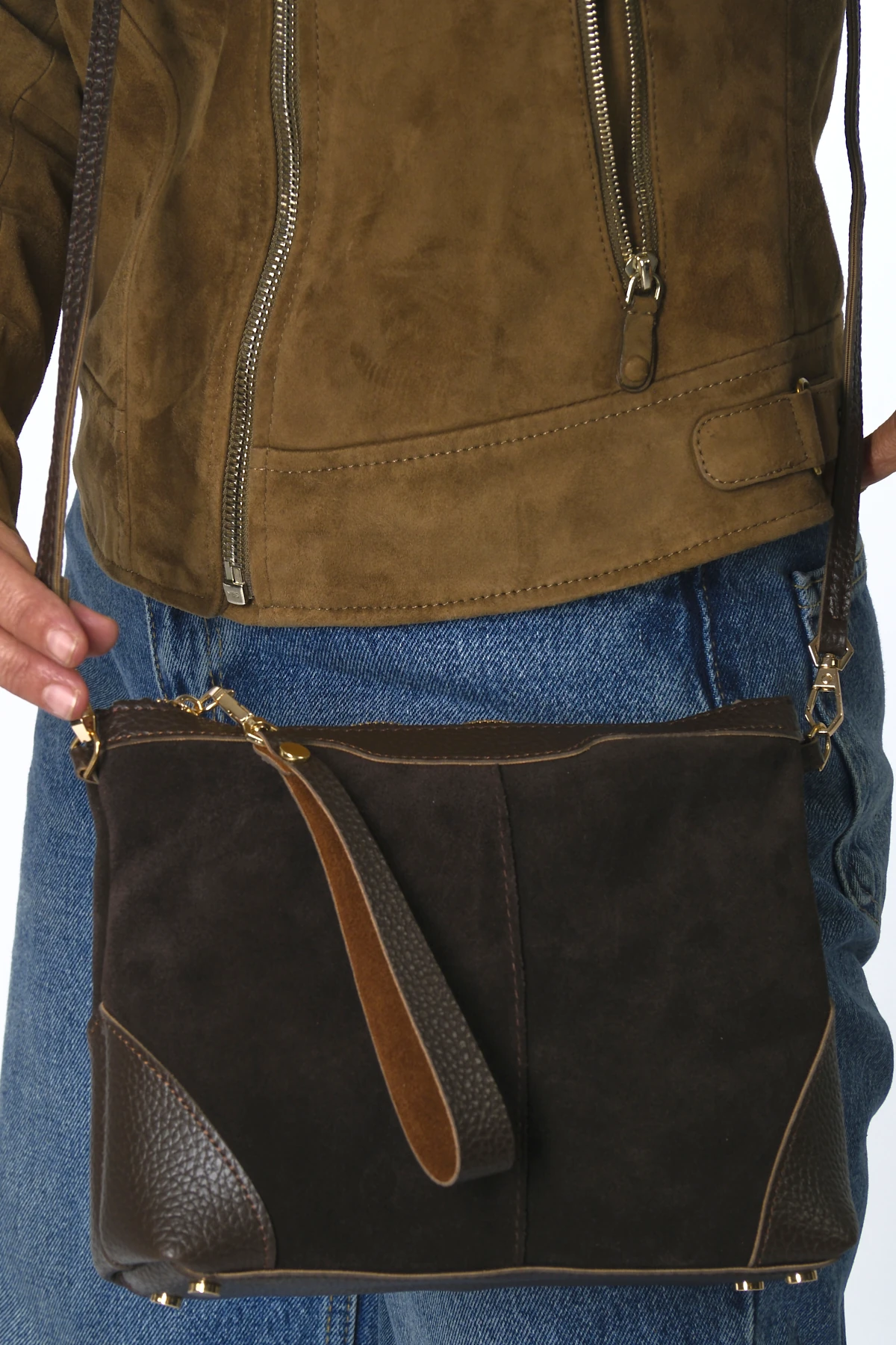 Abbra Kadın Gerçek Süet Deri Omuz Askılı Küçük Çanta