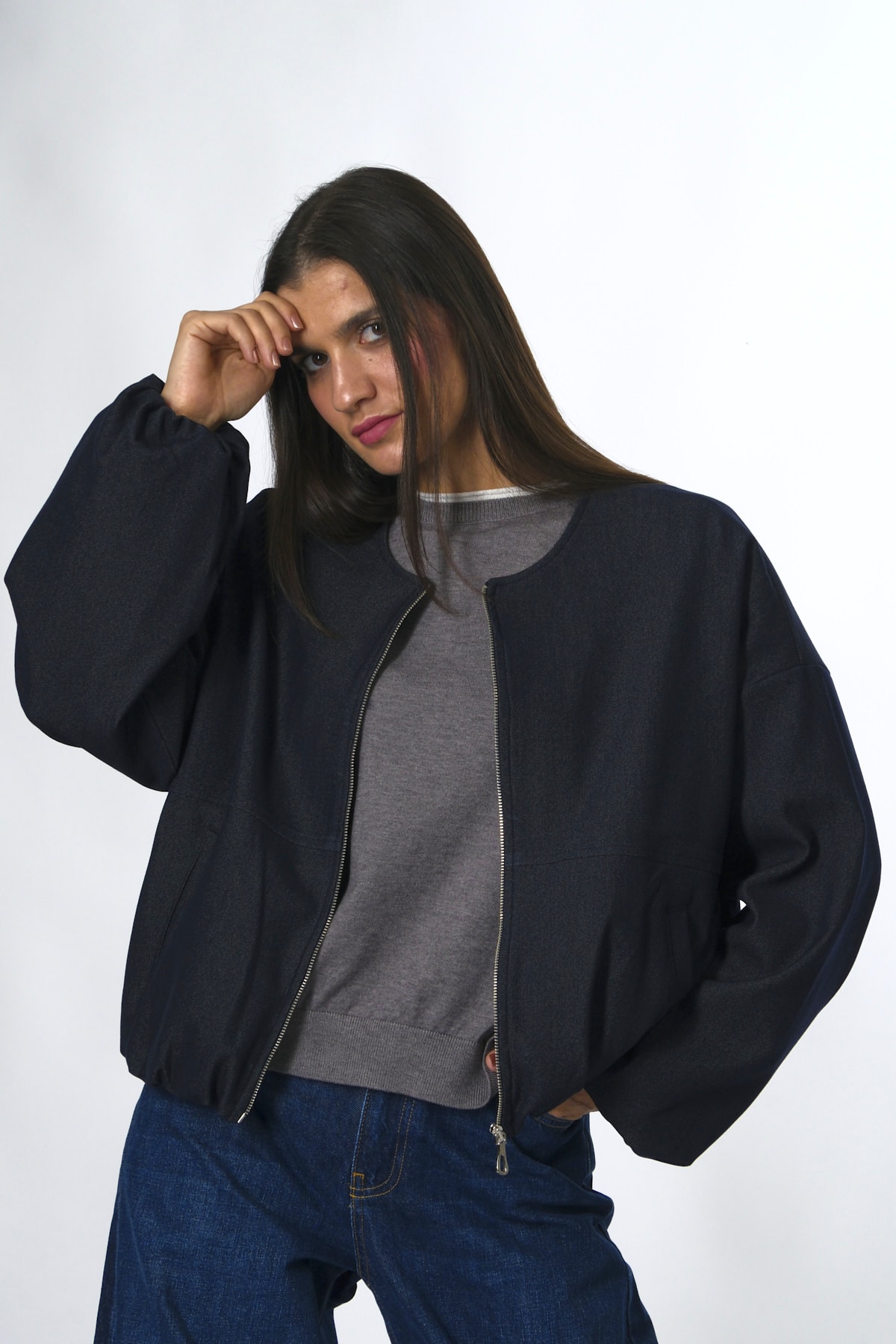 Abbra Kadın Oval Yaka Astarlı Bomber Ceket