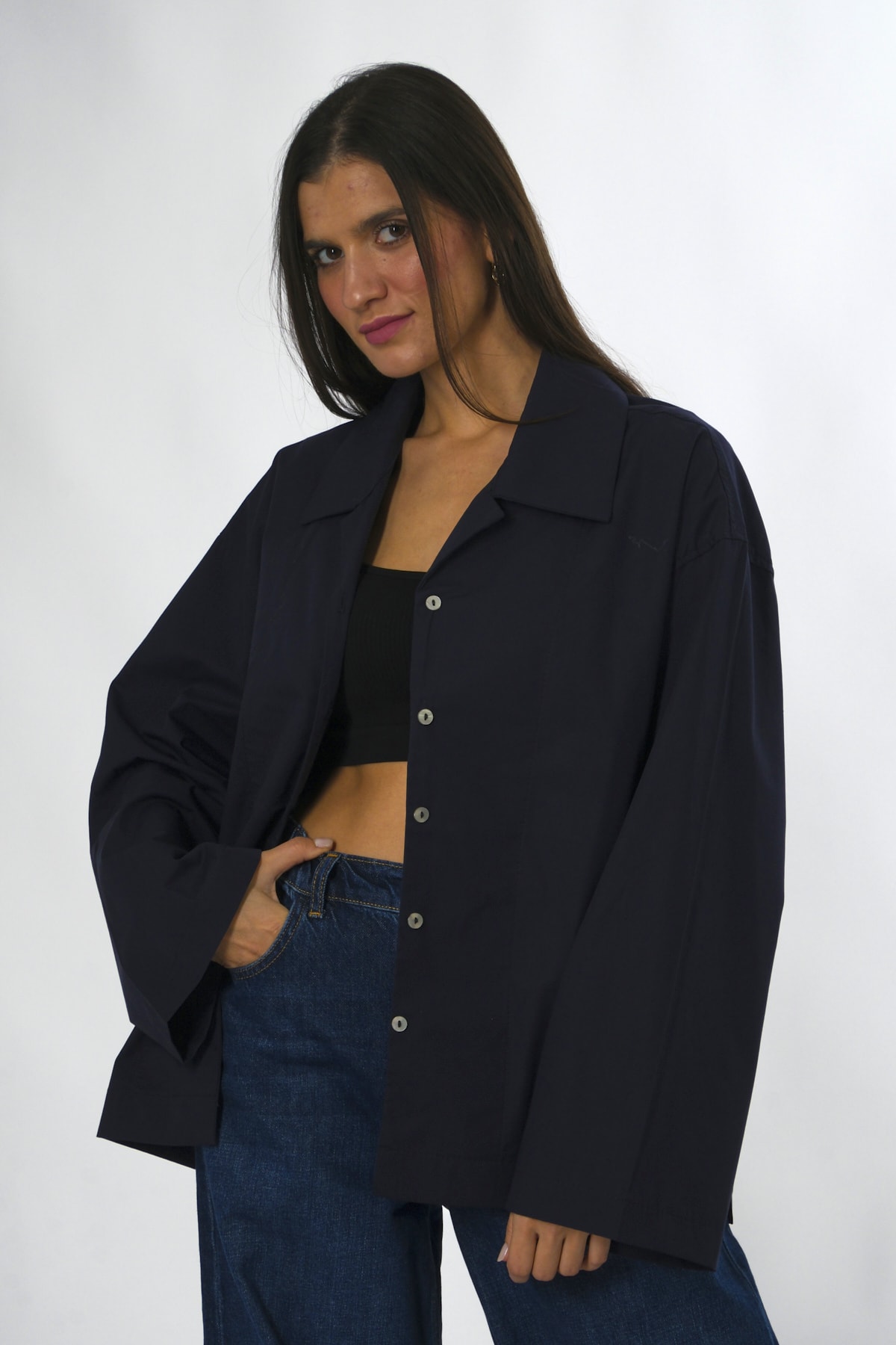 Abbra Kadın %100 Pamuk Oversize Poplin Gömlek