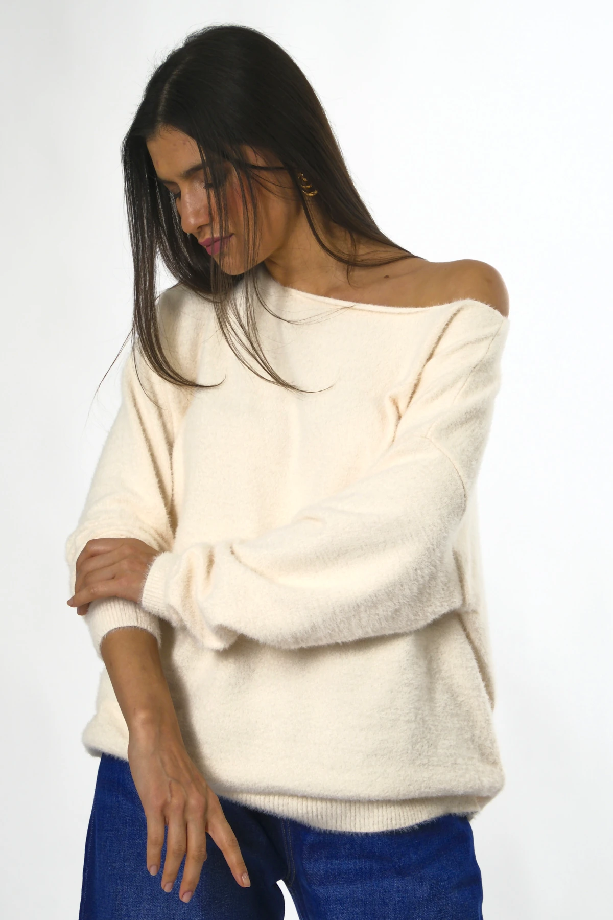 Abbra Kadın Tek Omzu Açık Sakallı Kazak