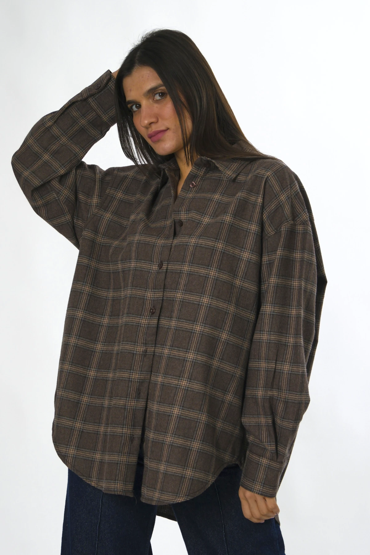 Abbra Kadın Oversize Ekose Gömlek