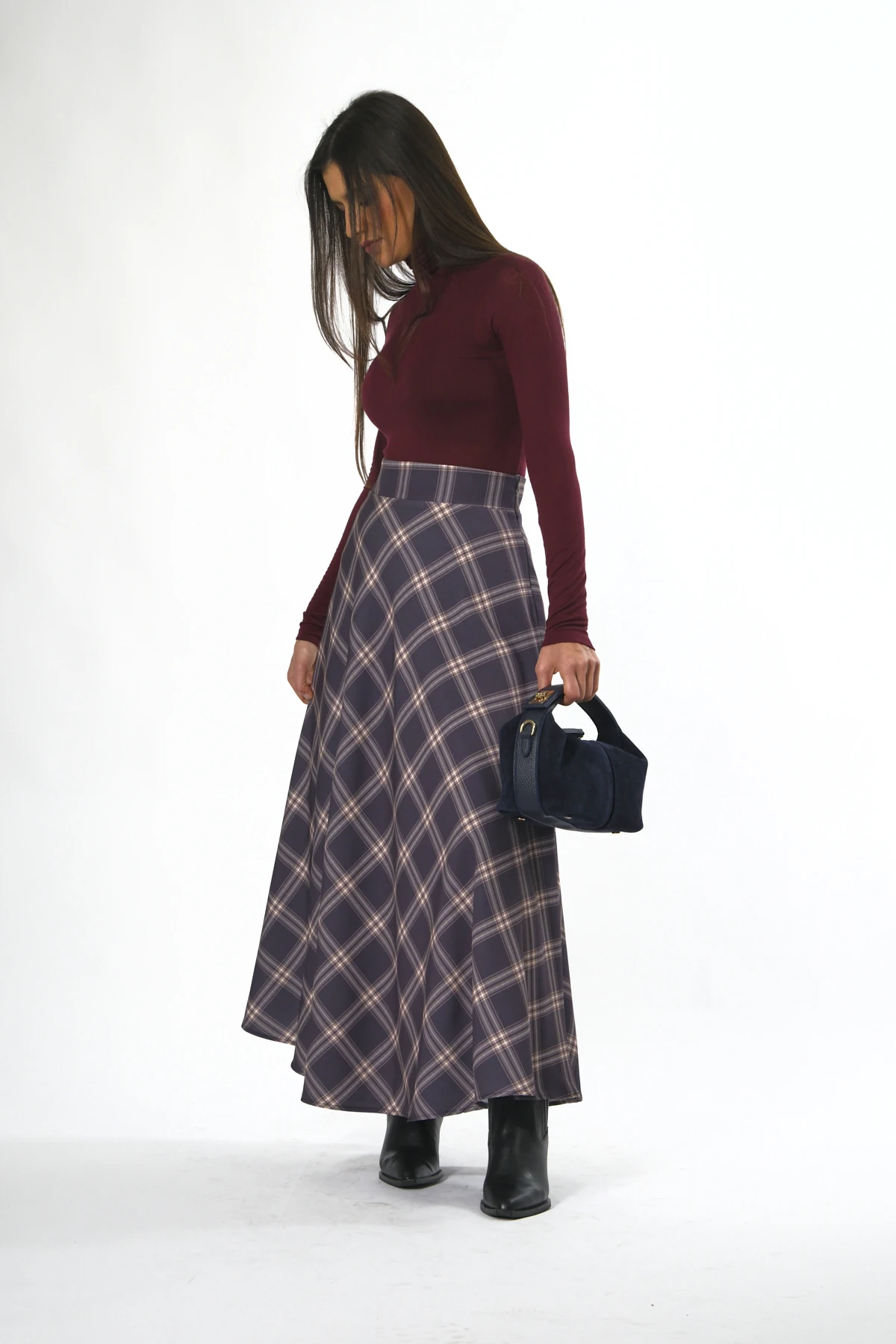 Abbra Kadın Ekoseli Astarlı Etek