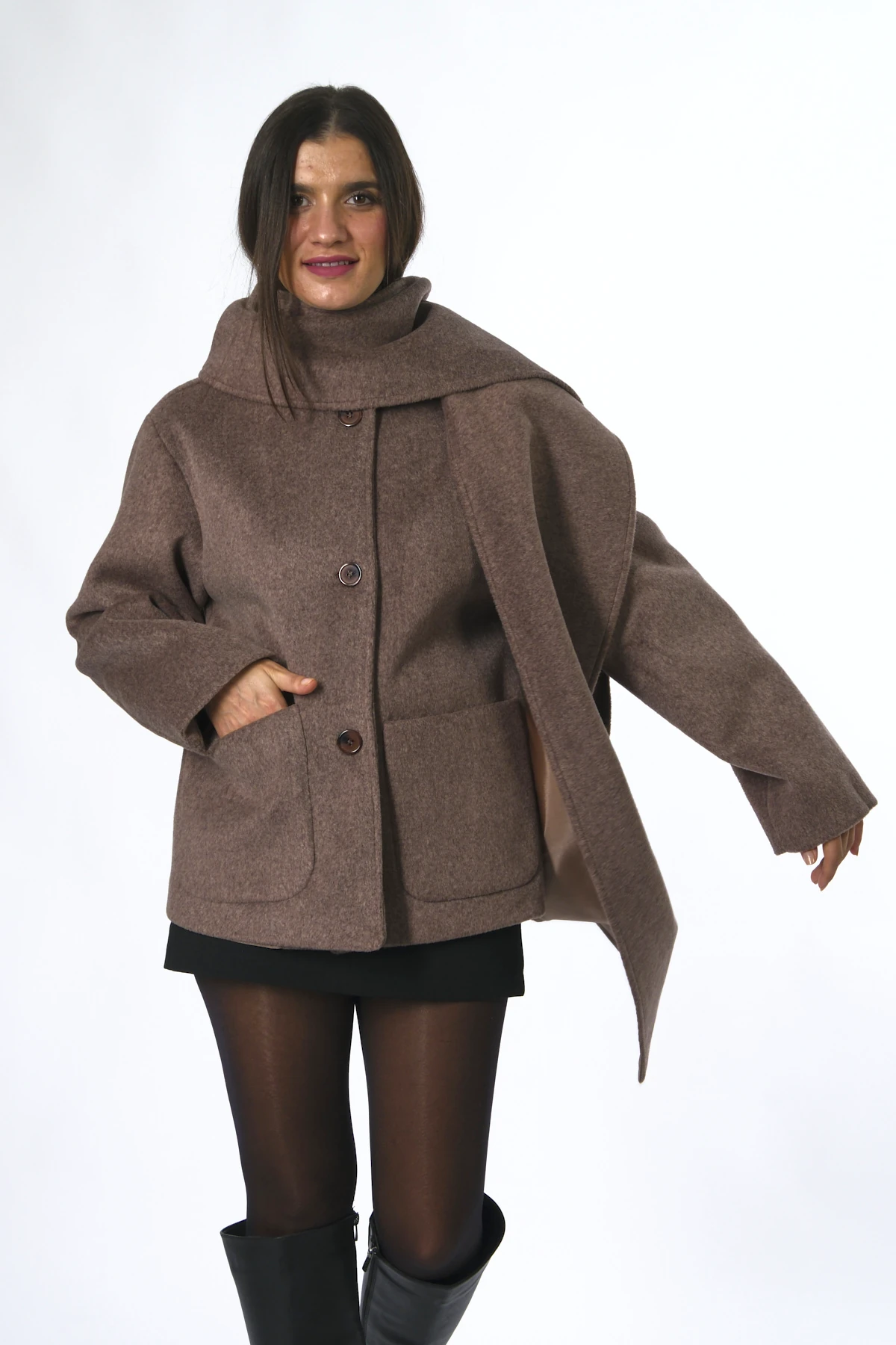 Abbra Kadın Şallı Kaşe Kaban