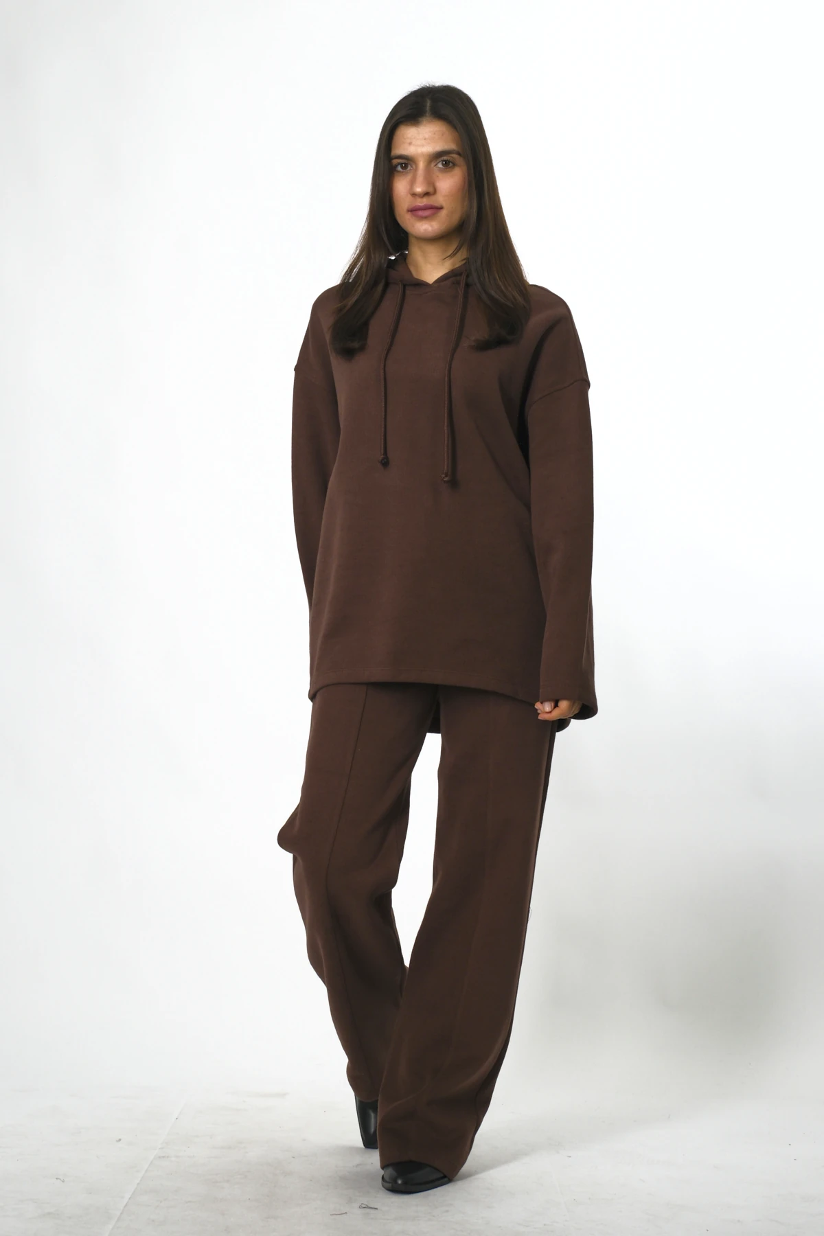 Abbra Kadın Kapüşonlu Beli Lastikli Triko Takım