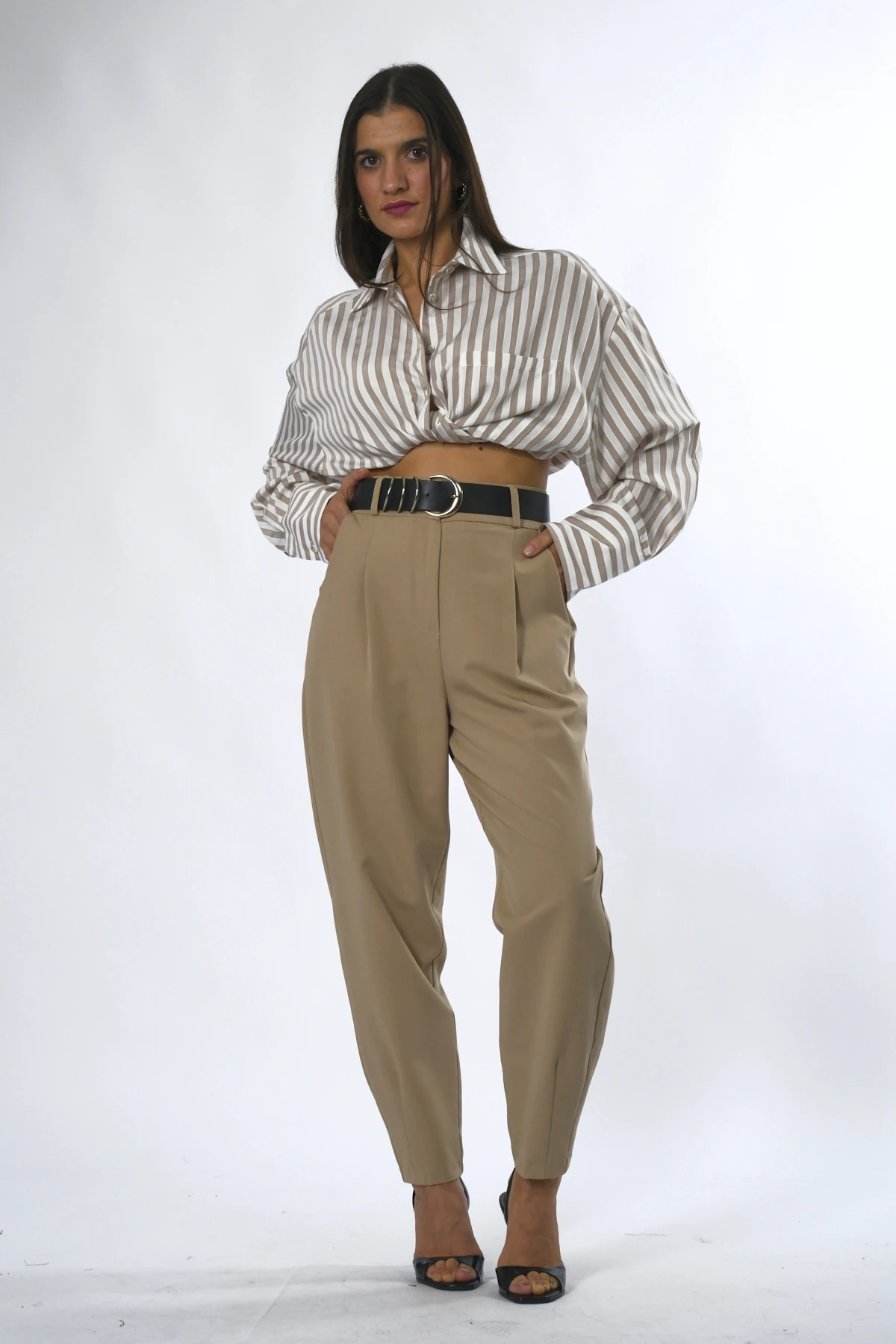 Abbra Kadın Slouchy Kemerli Kumaş Pantolon