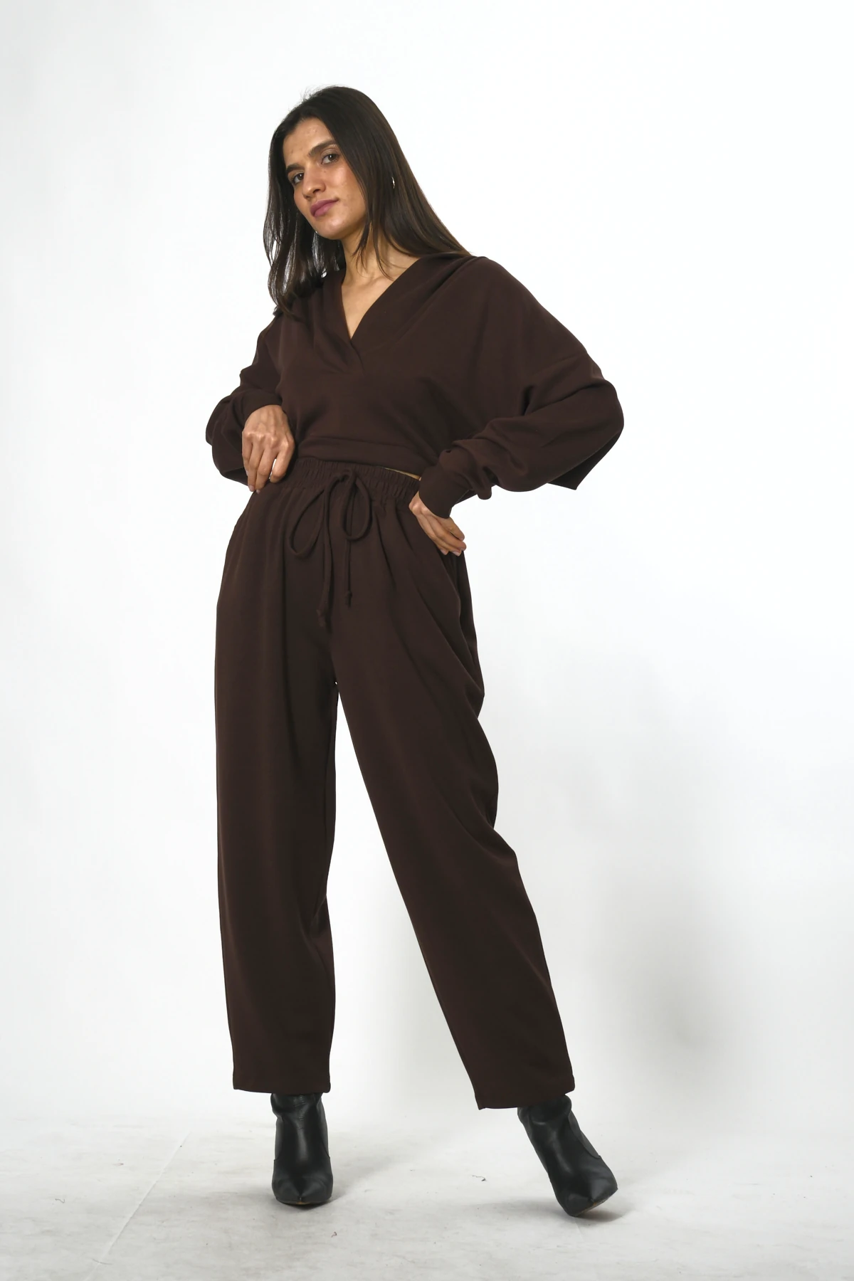 Abbra Kadın Beli Lastikli Kapüşonlu Sweat Pantolon Takım