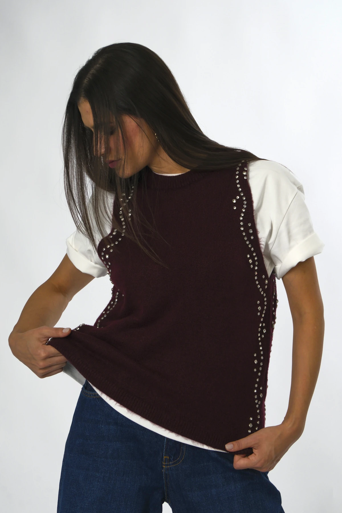 Abbra Kadın Yanları Taşlı Süveter