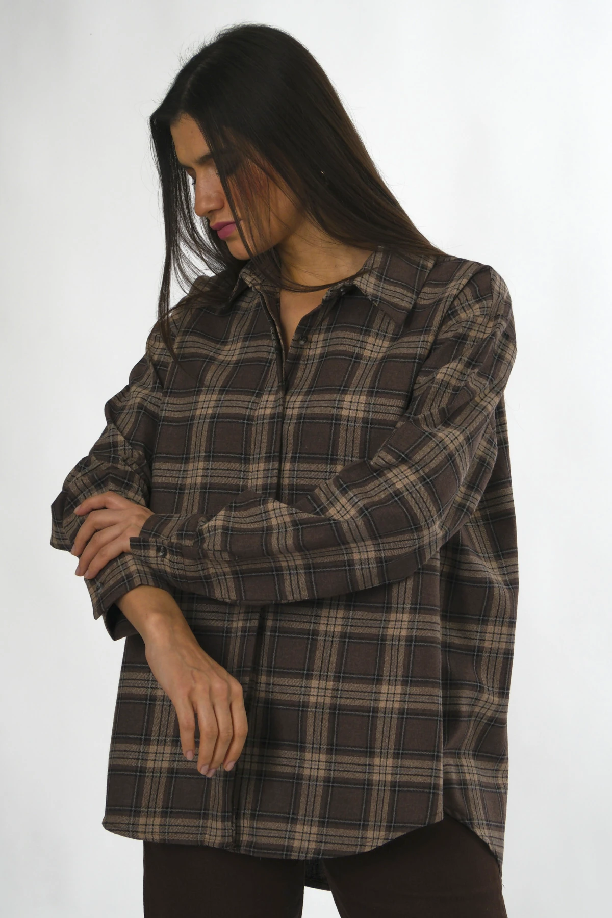 Abbra Kadın Oduncu Gizli Düğmeli Gömlek