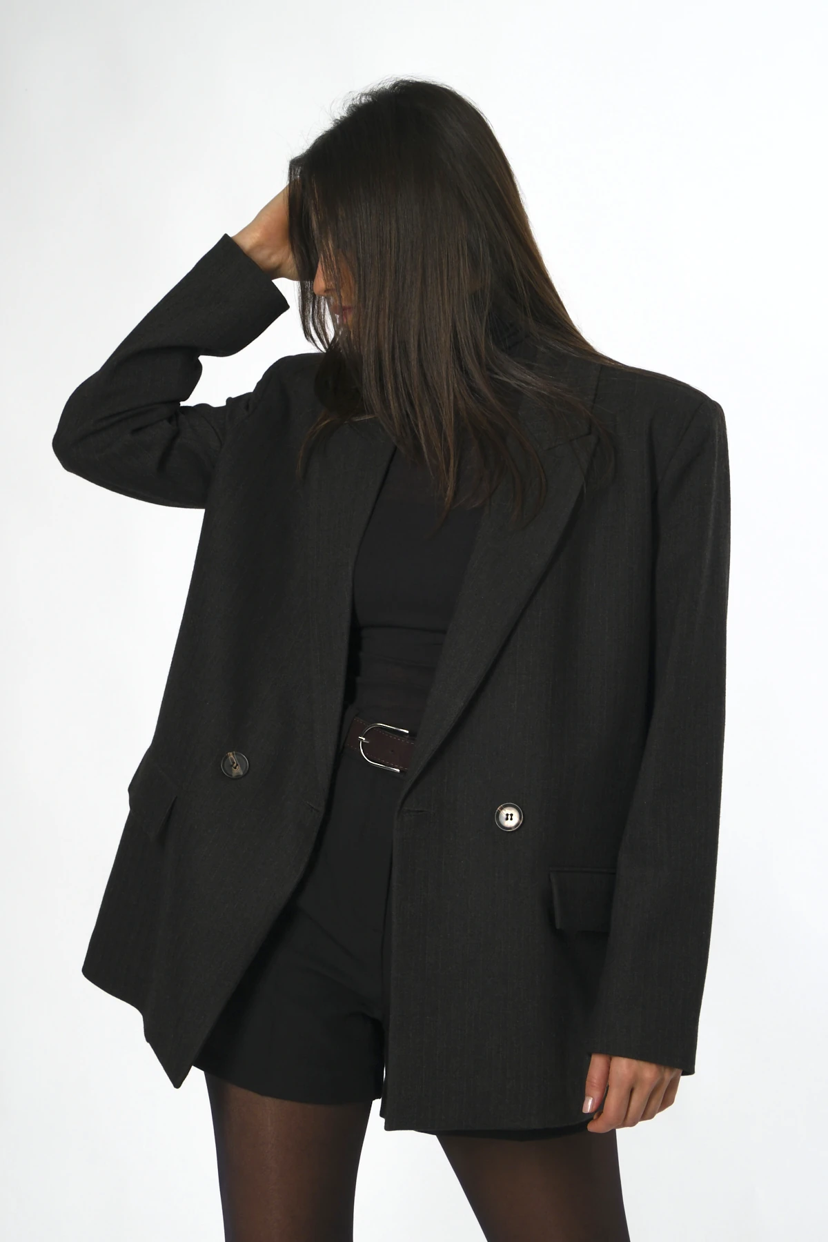 Abbra Kadın Astarlı Vatkalı Çizgili Blazer Ceket