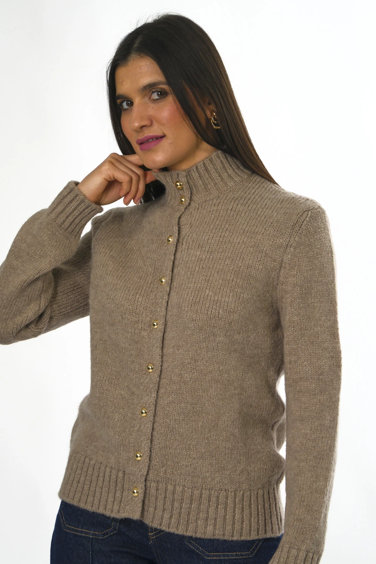 Abbra Kadın Boğazlı Düğmeli Hırka