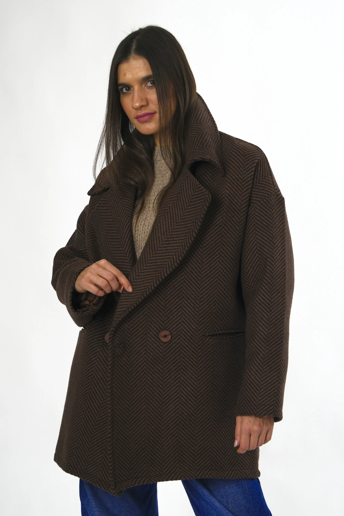 Kadın Balık Sırtı Astarlı Oversize Kaban