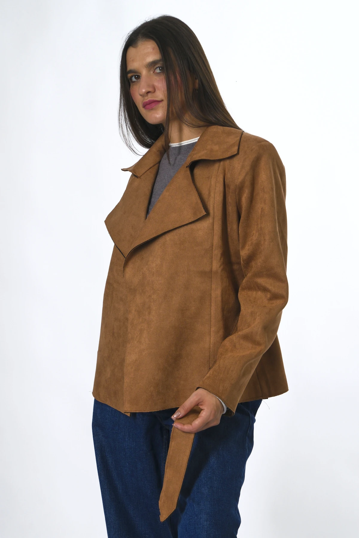 Abbra Kadın Vatkalı Kuşaklı Nubuk Ceket